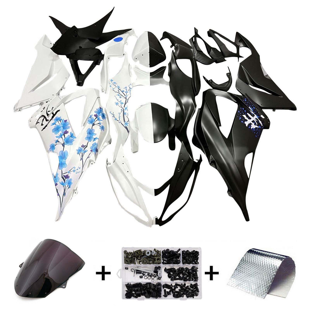 Amotopart 2013-2018 Kawasaki ZX6R 636 White Black Blue Fairing Kit