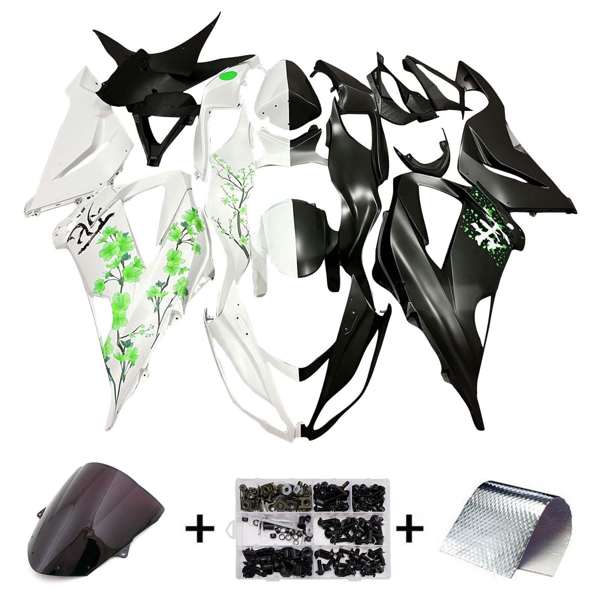 Amotopart 2013-2018 Kawasaki ZX6R 636 Bílá Černá Zelená Sada kapotáže