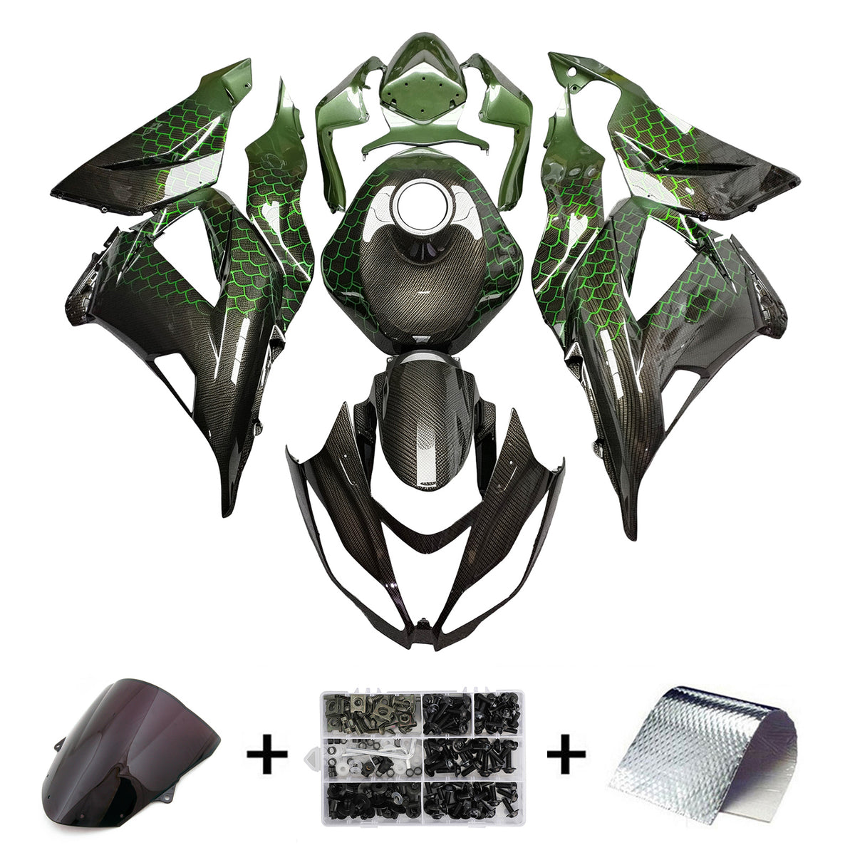 Amotopart 2013-2018 Kawasaki ZX6R 636 Black Green Fairing Kit
