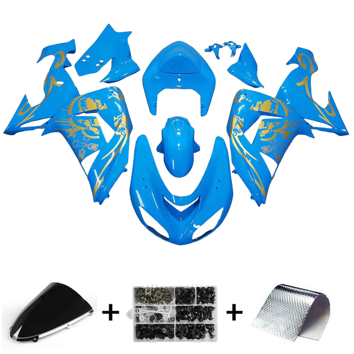 Amotopart 2006–2007 Kawasaki ZX10R Blau-Gold-Verkleidungsset
