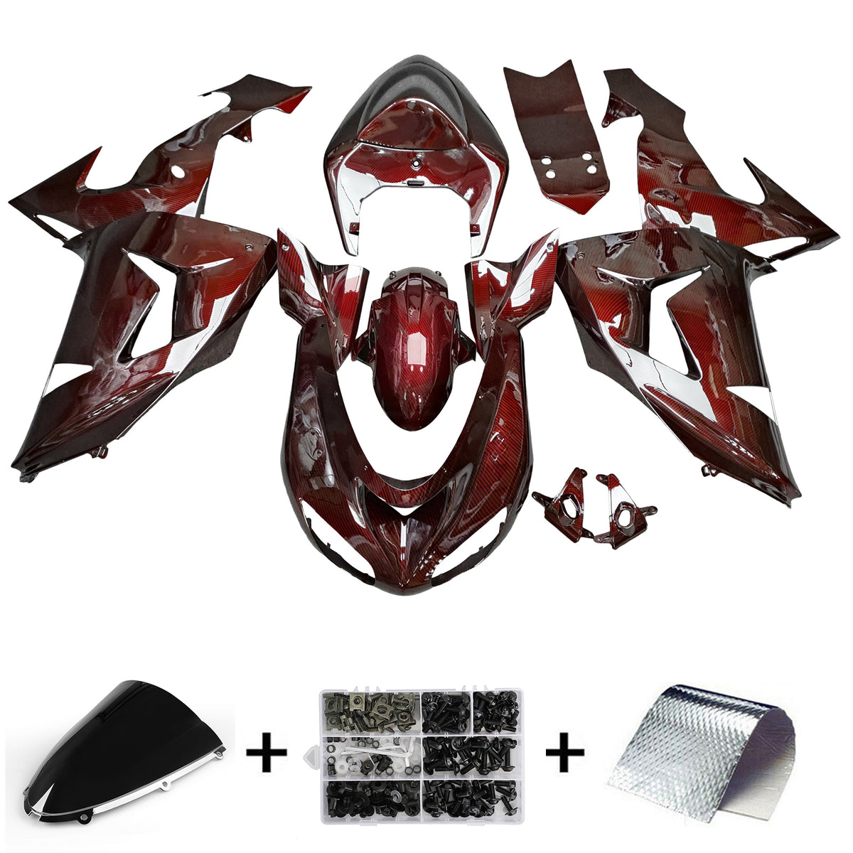 Amotopart 2006-2007 Kawasaki ZX10R Red Black Carbon Fiber Pattern Fairing Kit