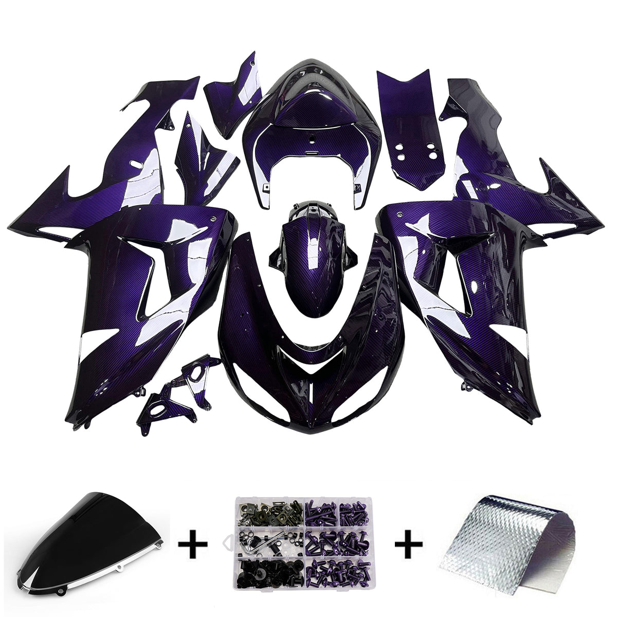 Amotopart 2006-2007 Kawasaki ZX10R Purple Black White Carbon Fiber Pattern Fairing Kit