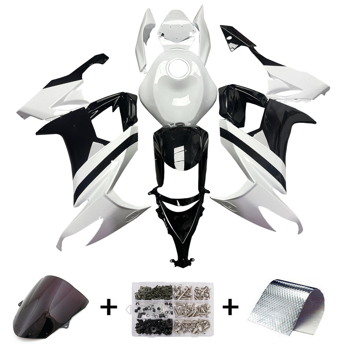 Amotopart 2008-2010 Kawasaki ZX10R White Black Fairing Kit