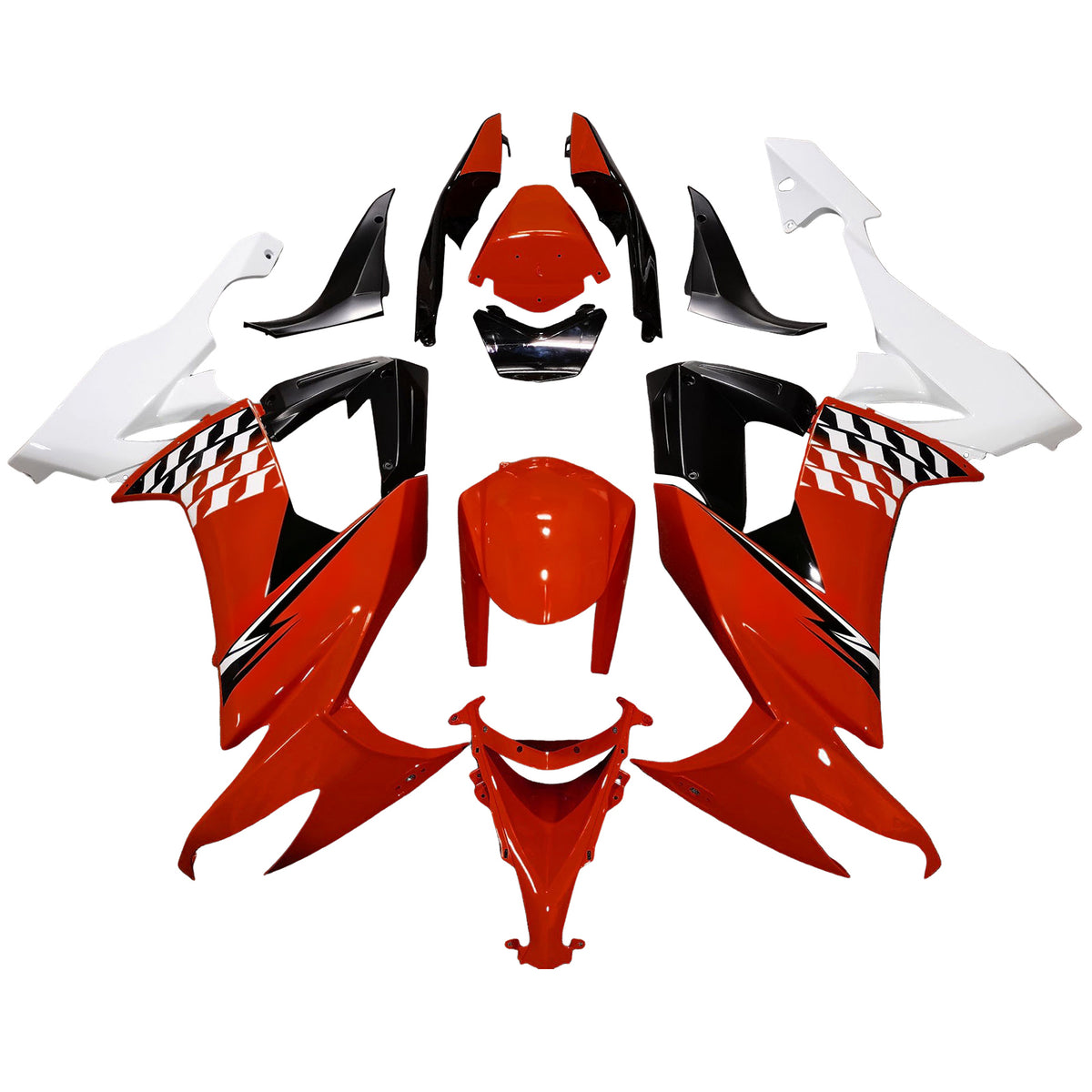 Amotopart 2008–2010 Kawasaki ZX10R Orange Weiß Schwarz Verkleidungsset