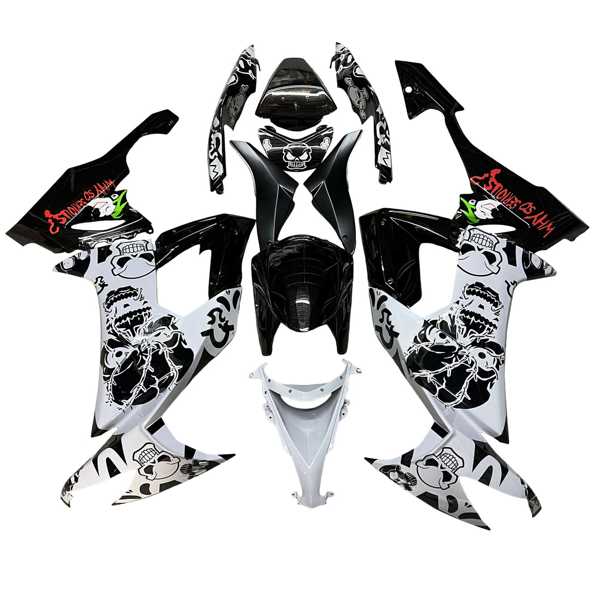 Amotopart 2008-2010 Kawasaki ZX10R White Black Fairing Kit