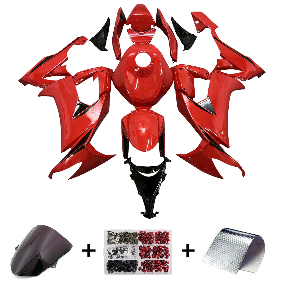 Amotopart 2008–2010 Kawasaki ZX10R Rot Schwarz Verkleidungsset