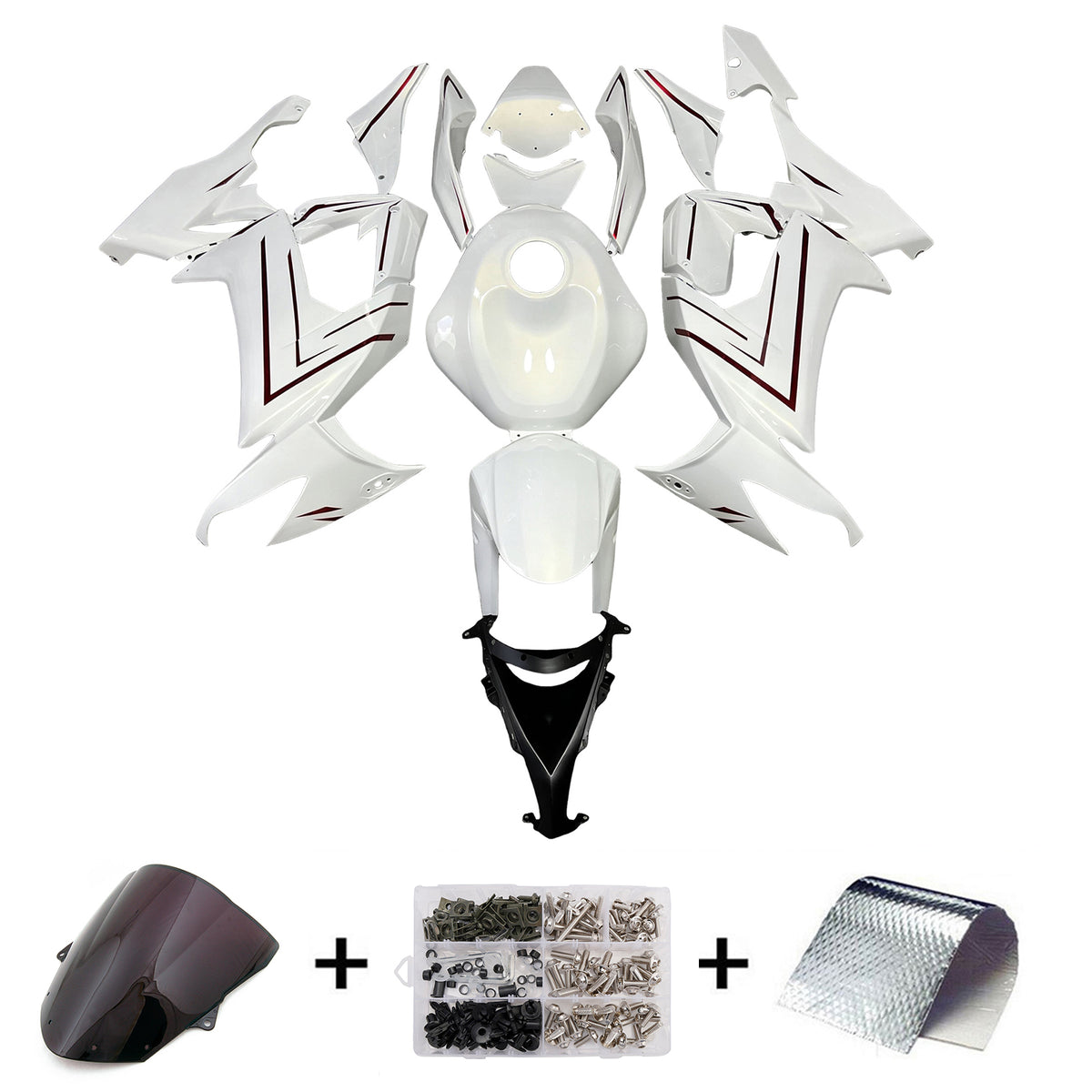 Amotopart 2008-2010 Kawasaki ZX10R White Black Red Fairing Kit