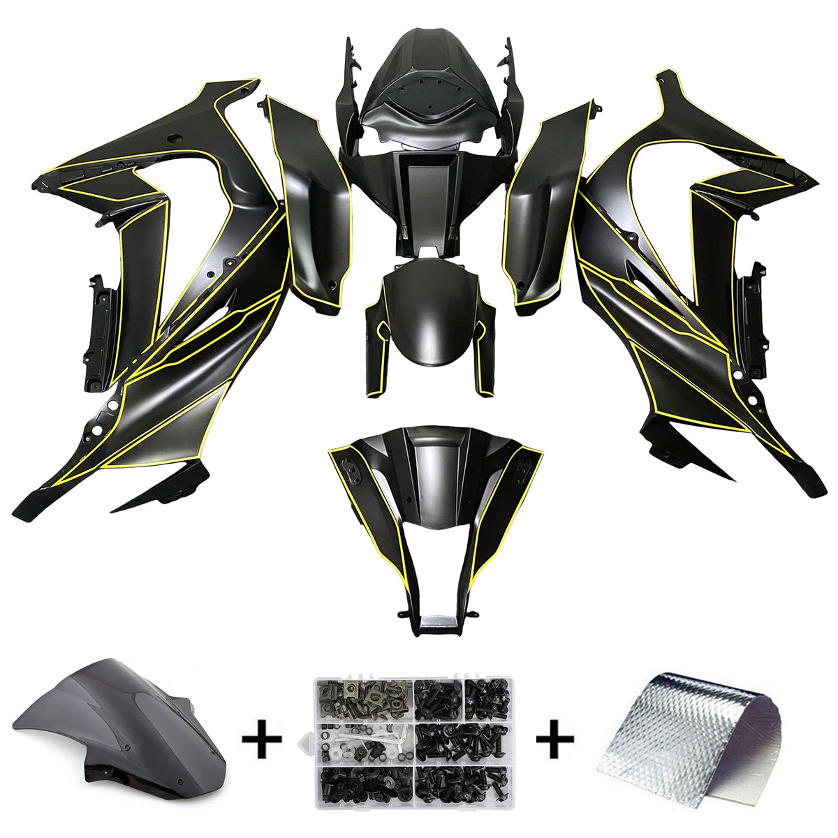 Amotopart 2011-2015 Kawasaki ZX10R Black Yellow Kiting Kit