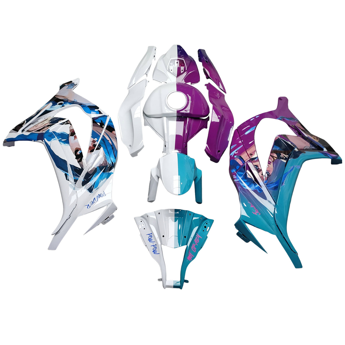 Amotopart 2011-2015 Kawasaki ZX10R White Purple Teal Fairing Kit