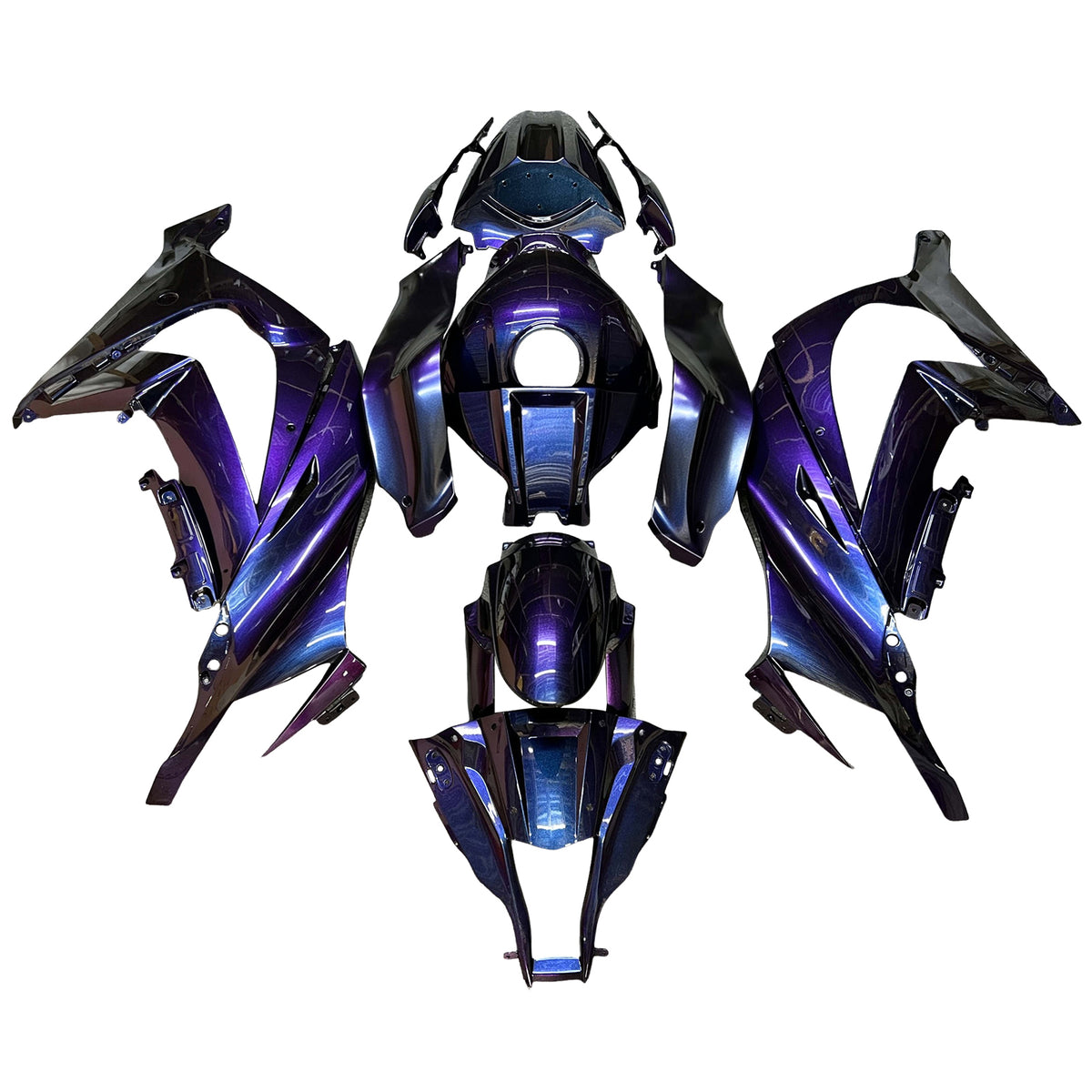 Amotopart 2011-2015 Kawasaki ZX10R Lilla Blå Sort Chameleon Fairing Kit