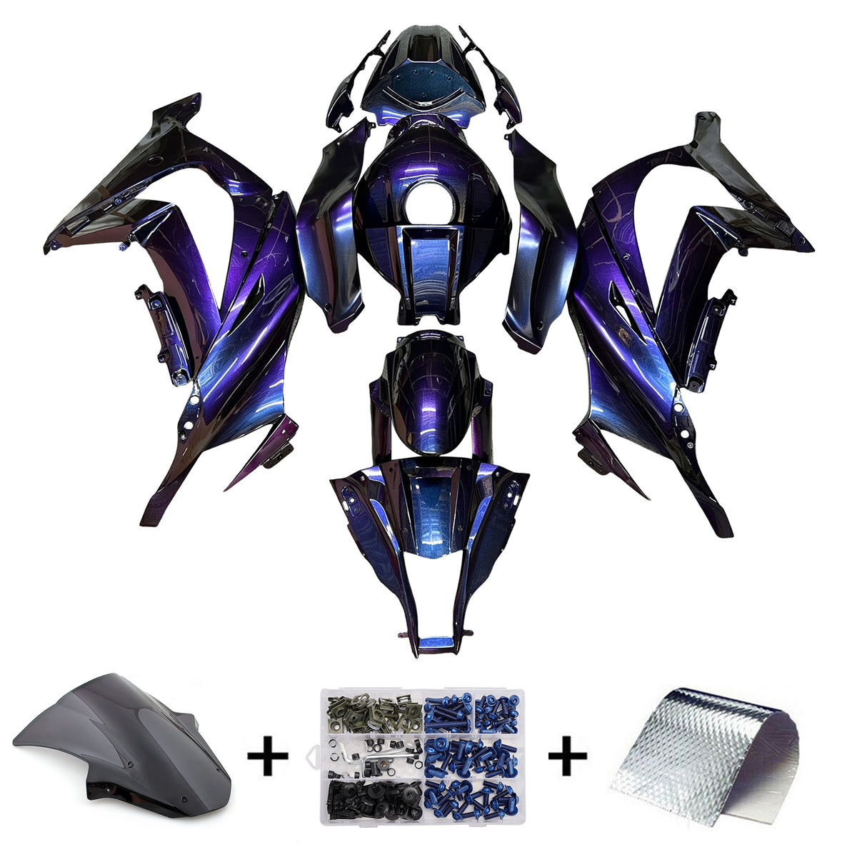 Amotopart 2011-2015 Kawasaki ZX10R Lilla Blå Sort Chameleon Fairing Kit