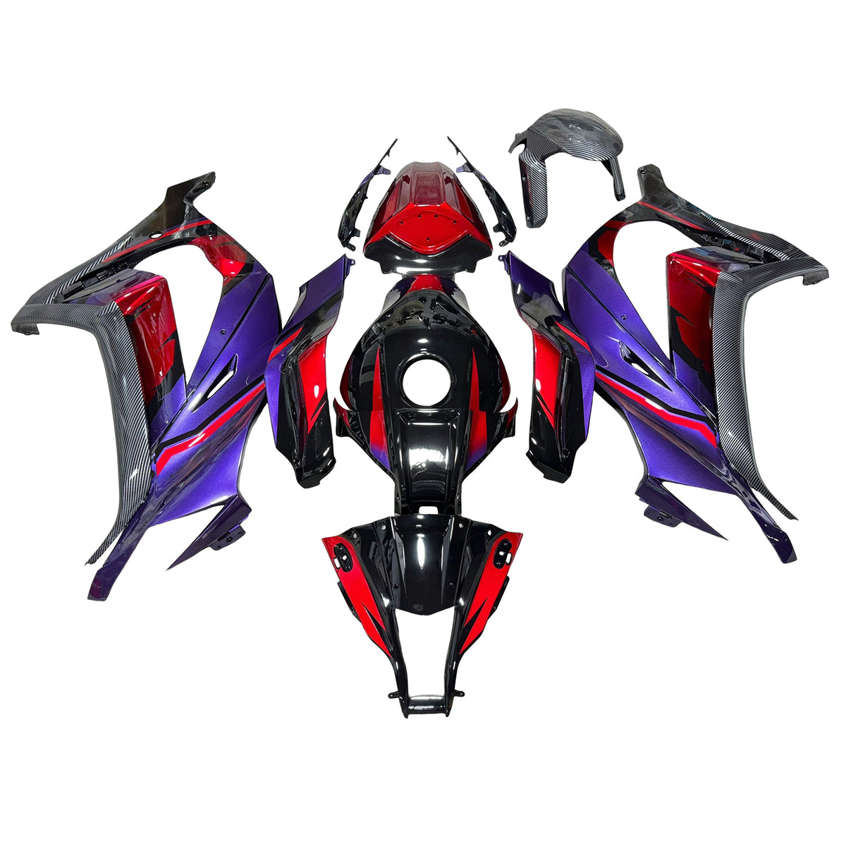 Amotopart 2011-2015 Kawasaki ZX10R Black Purple Red Carbon Fiber Pattern Fairing Kit
