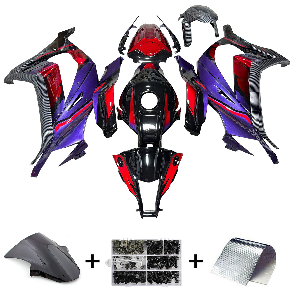 Amotopart 2011-2015 Kawasaki ZX10R Black Purple Red Carbon Fiber Pattern Fairing Kit