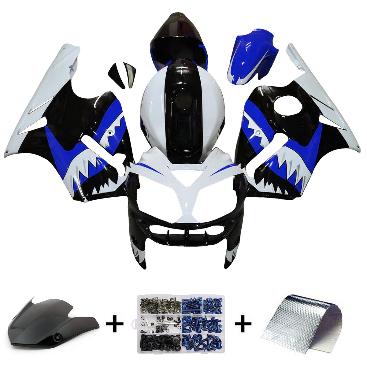 Amotopart 2002–2005 Kawasaki ZX12R Weiß Schwarz Blau Verkleidungsset