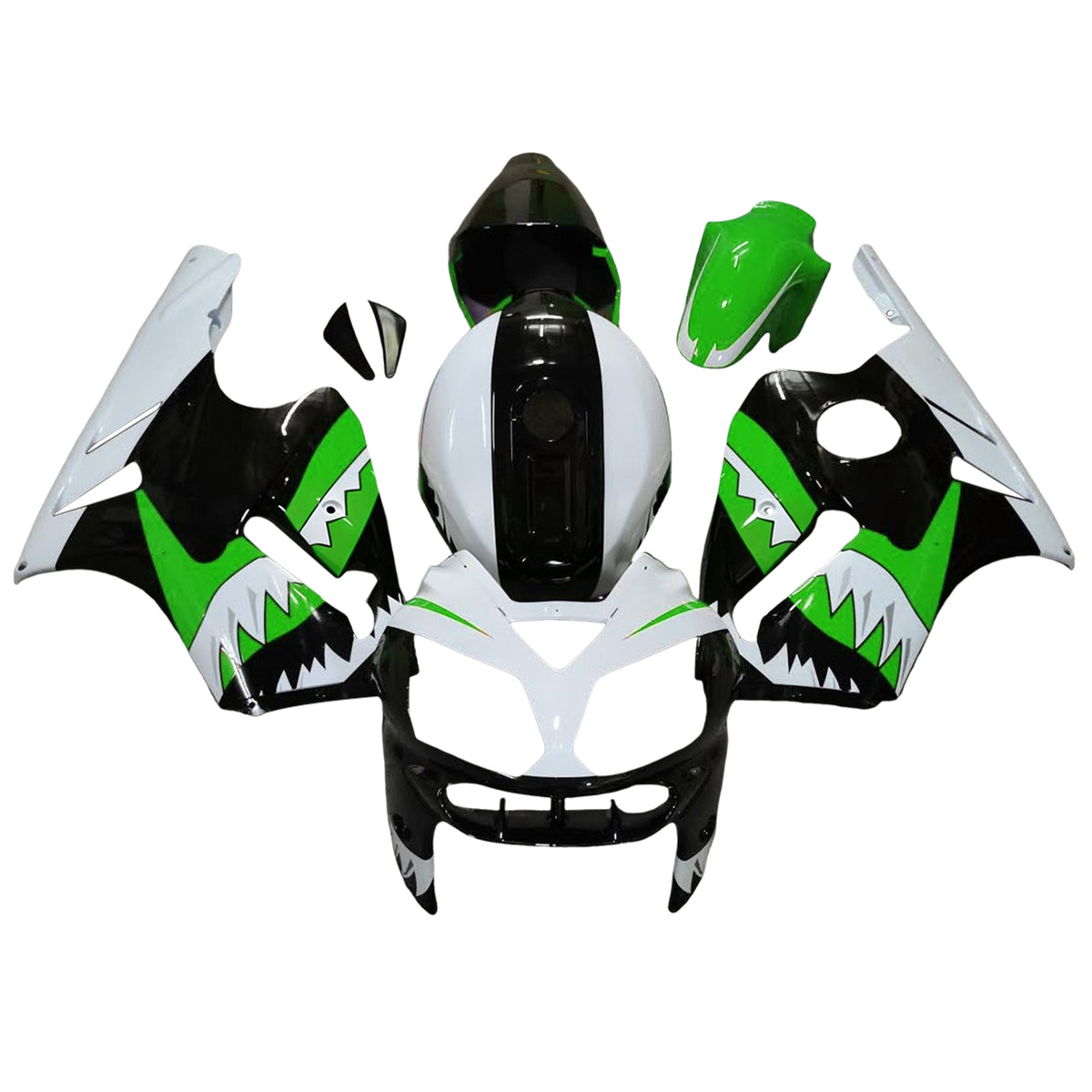 Amotopart 2002–2005 Kawasaki ZX12R Weiß Schwarz Grün Verkleidungsset
