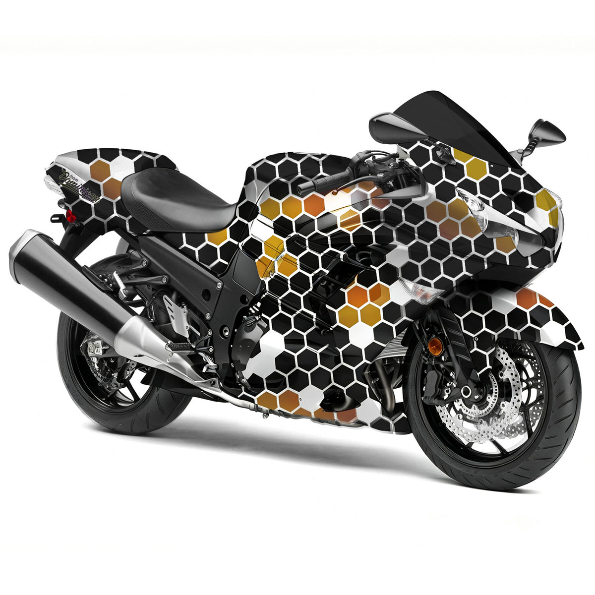 Amotopart 2006-2011 Kawasaki ZX14R ZZR1400 Black White Gold Fairing Kit