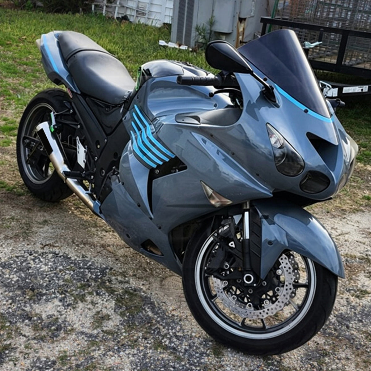 Amotopart 2012-2025 Kawasaki ZX14R ZZR1400 Gray Blue Black Fairing Kit
