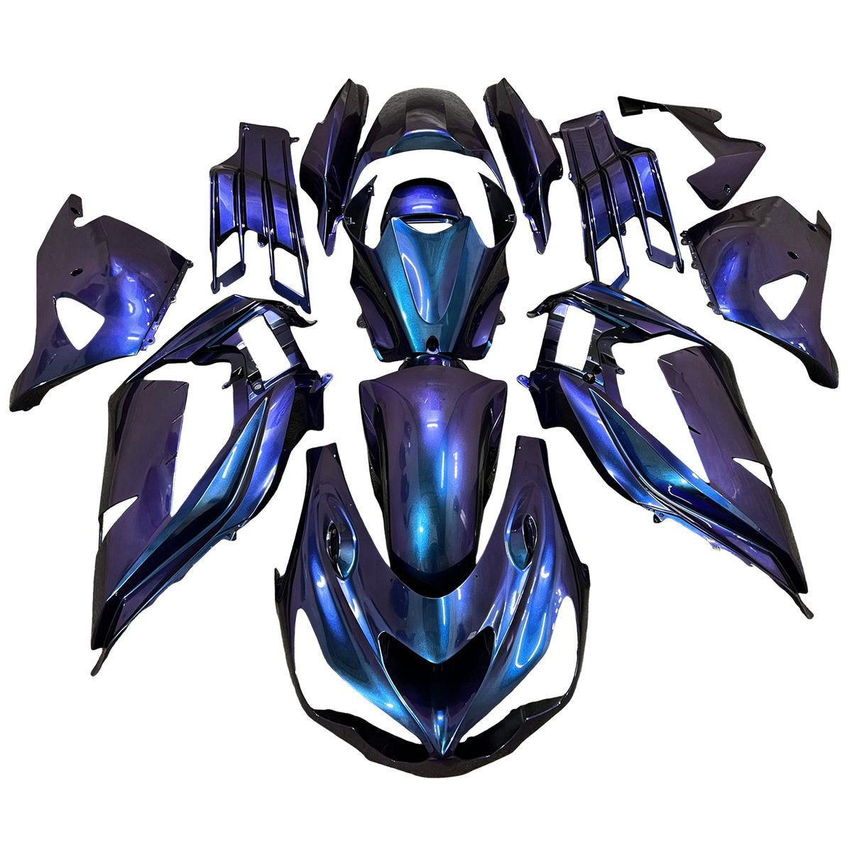 Amotopart 2012-2025 Kawasaki ZX14R ZZR1400 Blue Purple Black Chameleon Fairing Kit