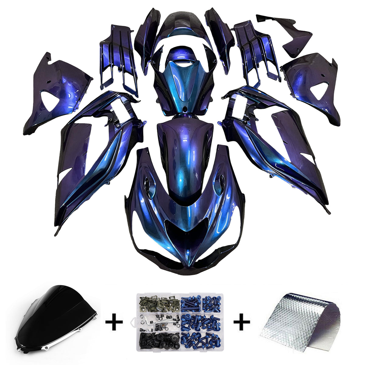 Amotopart 2012-2025 Kawasaki ZX14R ZZR1400 Blue Purple Black Chameleon Fairing Kit