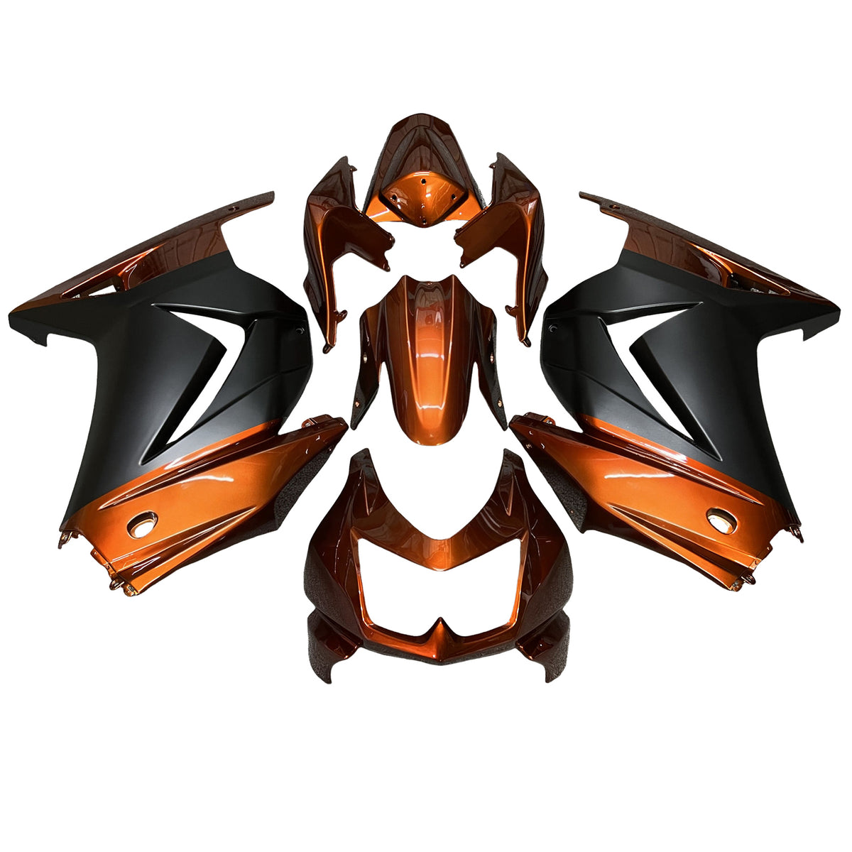Amotopart 2008–2012 Kawasaki EX250 Ninja250R Orange Schwarz Verkleidungsset