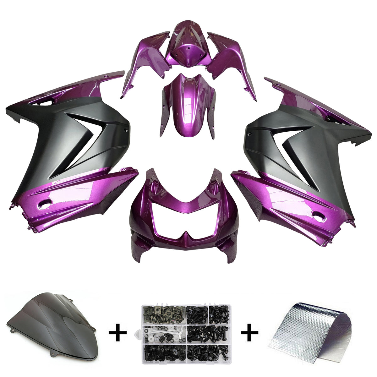 Amotopart 2008-2012 Kawasaki EX250 Ninja250R Kit carena viola nero