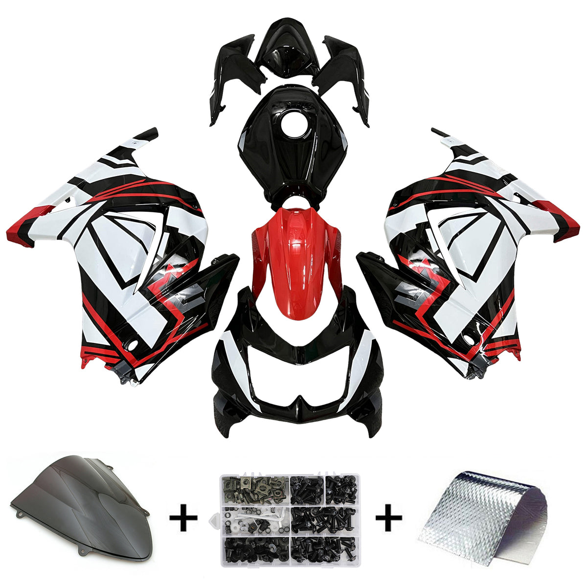 Amotopart 2008-2012 Kawasaki EX250 Ninja250R White Black Red Fairing Kit