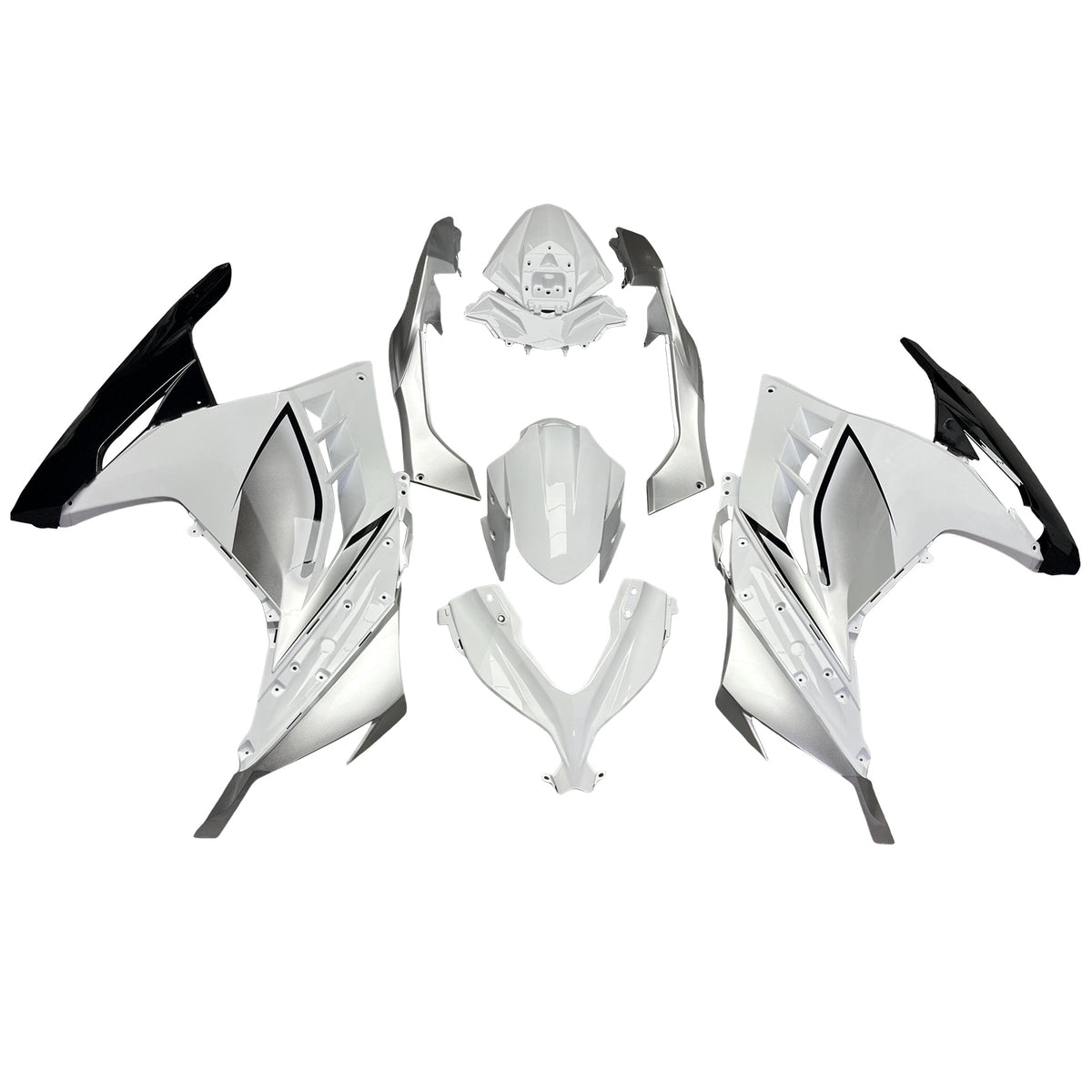 Amotopart 2013–2024 Kawasaki EX300 Ninja 300 Weiß Silber Schwarz Verkleidungsset