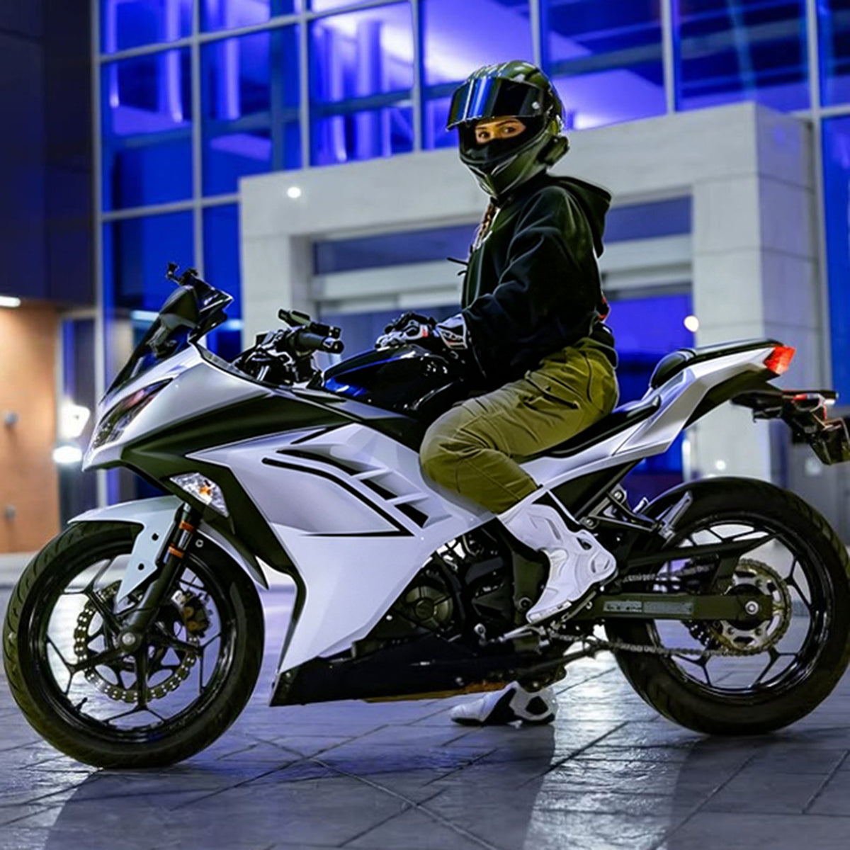 Amotopart 2013–2024 Kawasaki EX300 Ninja 300 Weiß Silber Schwarz Verkleidungsset