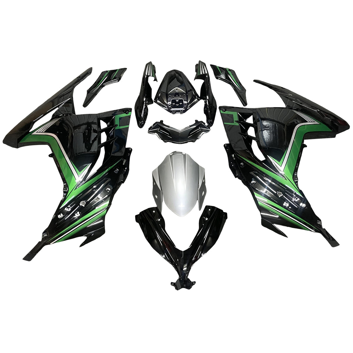 Amotopart 2013-2024 Kawasaki EX300 Ninja 300 Black Green Silver Fairing Kit