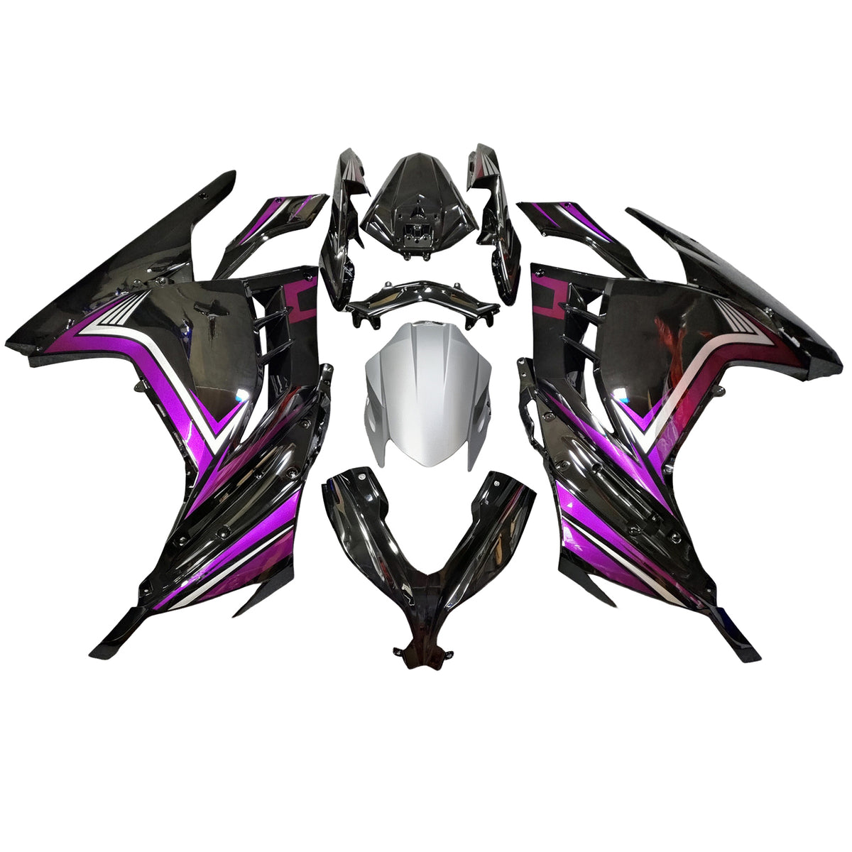 Amotopart 2013-2024 Kit carena Kawasaki EX300 Ninja 300 nero viola argento