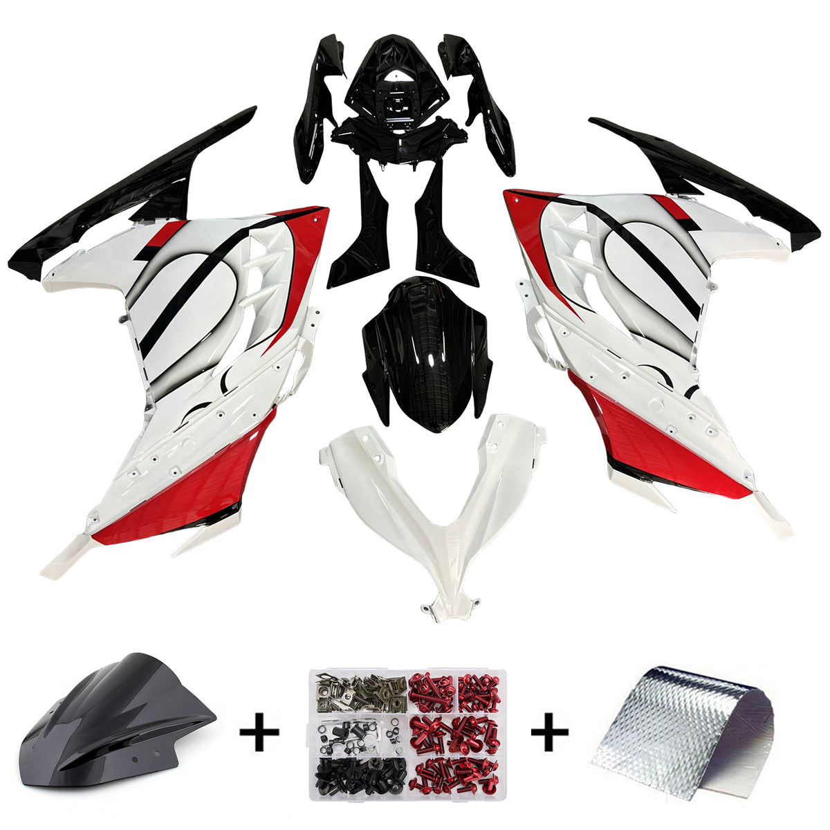 Amotopart 2013-2024 Kawasaki EX300 Ninja300 White Red Black Fairing Kit