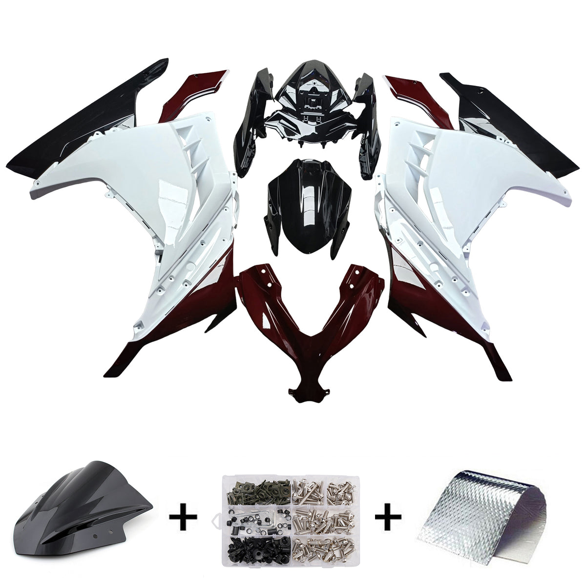 Amotopart 2013–2024 Kawasaki EX300 Ninja 300 Weiß Rot Schwarz Verkleidungsset