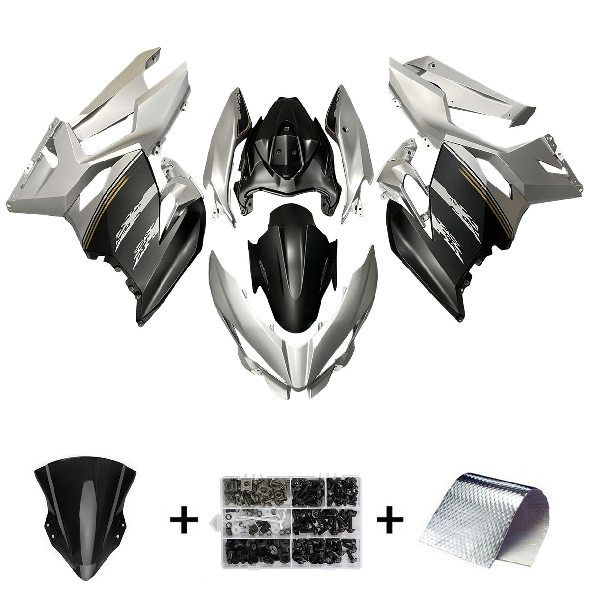 Amotopart 2018-2024 Kawasaki EX400 Ninja400 Silver Black White Fairing Kit