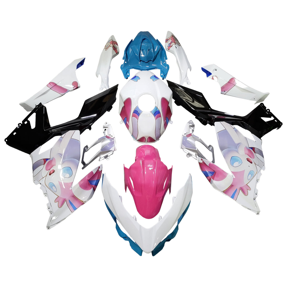 Amotopart 2018-2024 Kawasaki EX400 Ninja400 White Pink Blue Fairing Kit