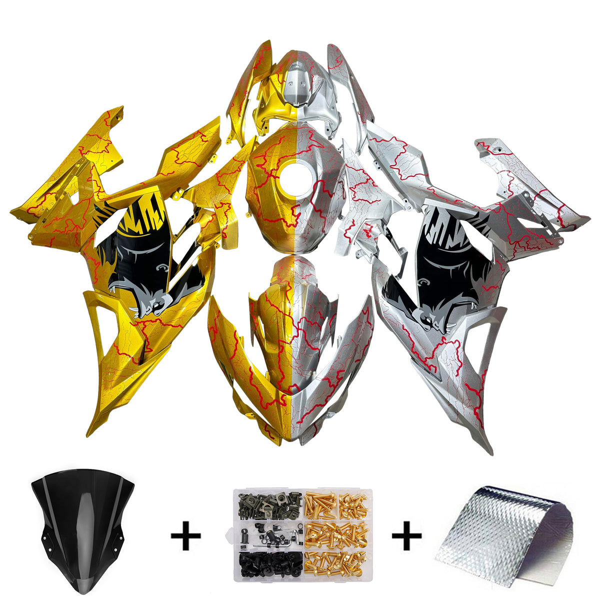 Amotopart 2018-2024 Kawasaki EX400 Ninja400 Gold Silver Black Fairing Kit