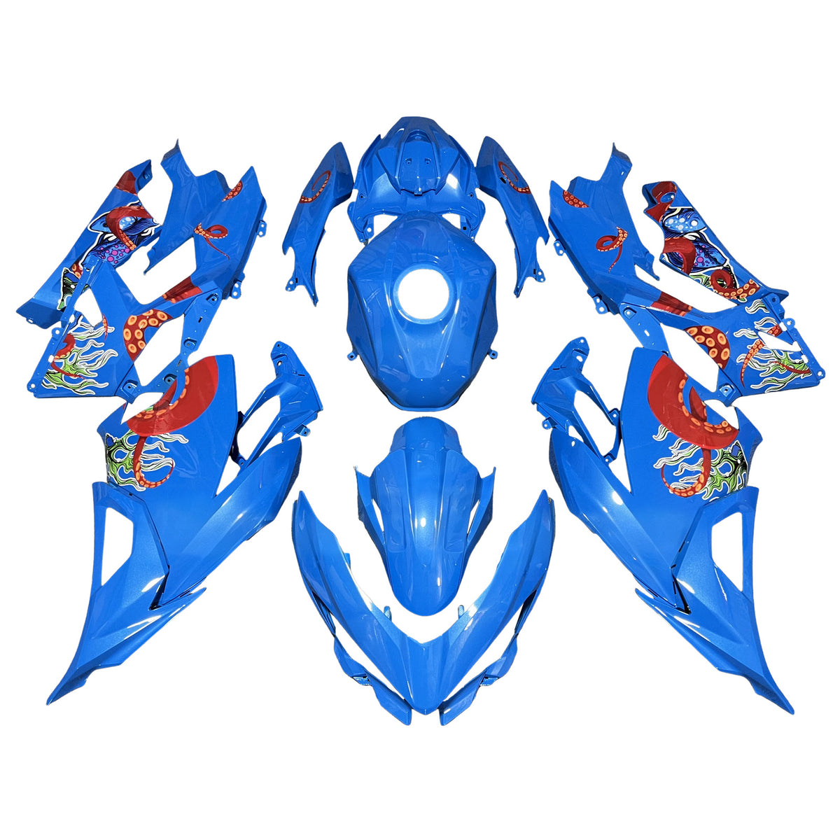 Amotopart 2018-2024 Kawasaki EX400 Ninja400 Blue Red White Fairing Kit