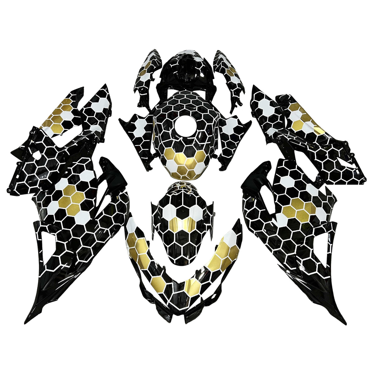 Amotopart 2018-2024 Kawasaki EX400 Ninja400 Black White Gold Fairing Kit