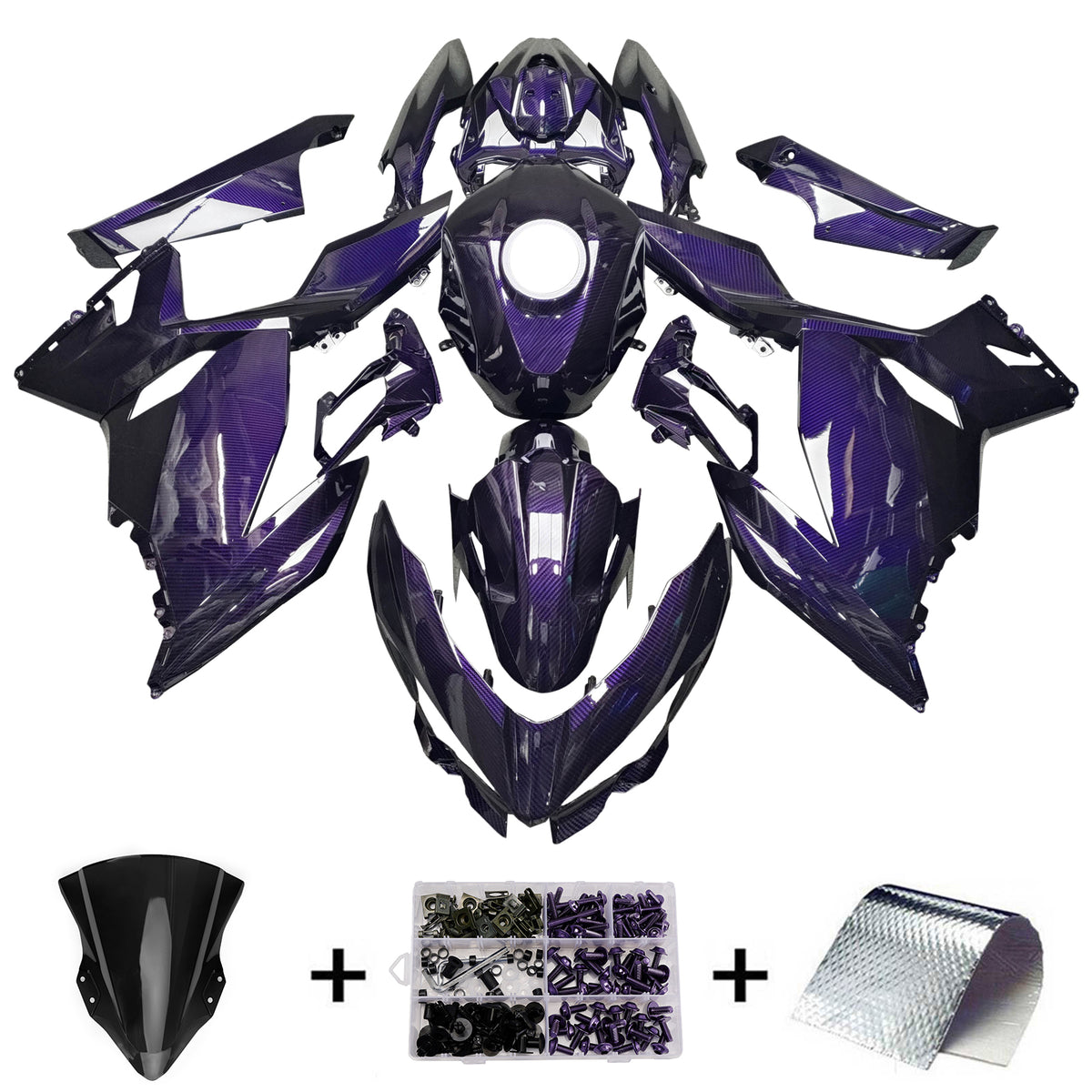 Amotopart 2018-2024 Kawasaki EX400 Ninja400 Purple Black Fairing Kit