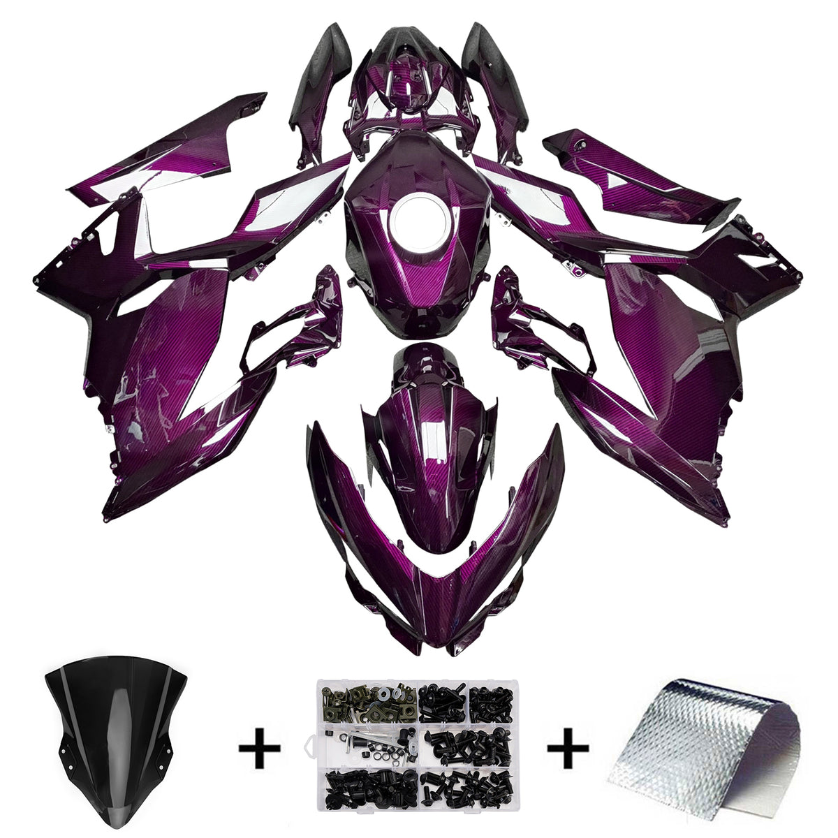 Kit carena Amotopart 2018-2024 Kawasaki EX400 Ninja400 viola nero
