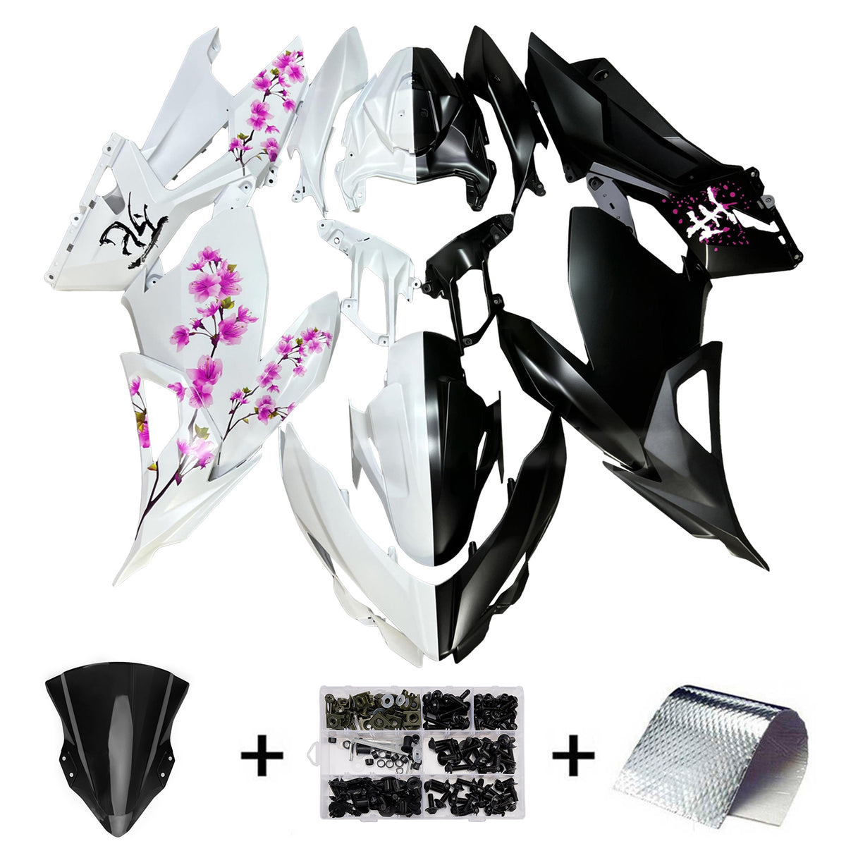 Amotopart 2018-2024 Kawasaki EX400 Ninja400 White Black Pink Fairing Kit
