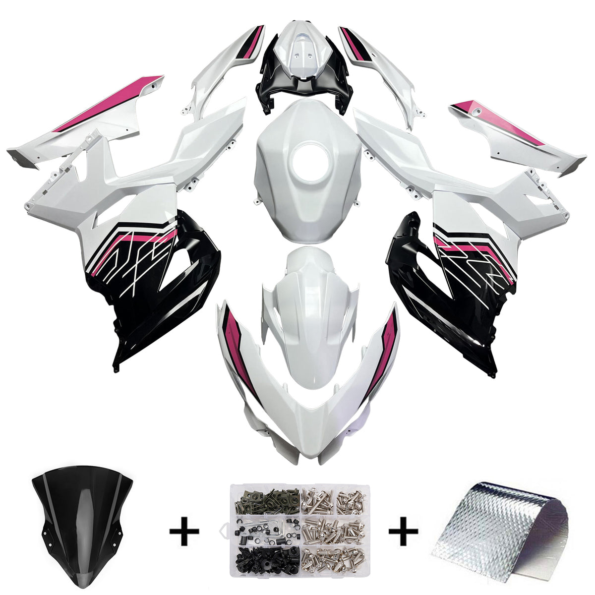 Amotopart 2018-2024 Kawasaki EX400 Ninja400 biały czarny różowy zestaw owiewki