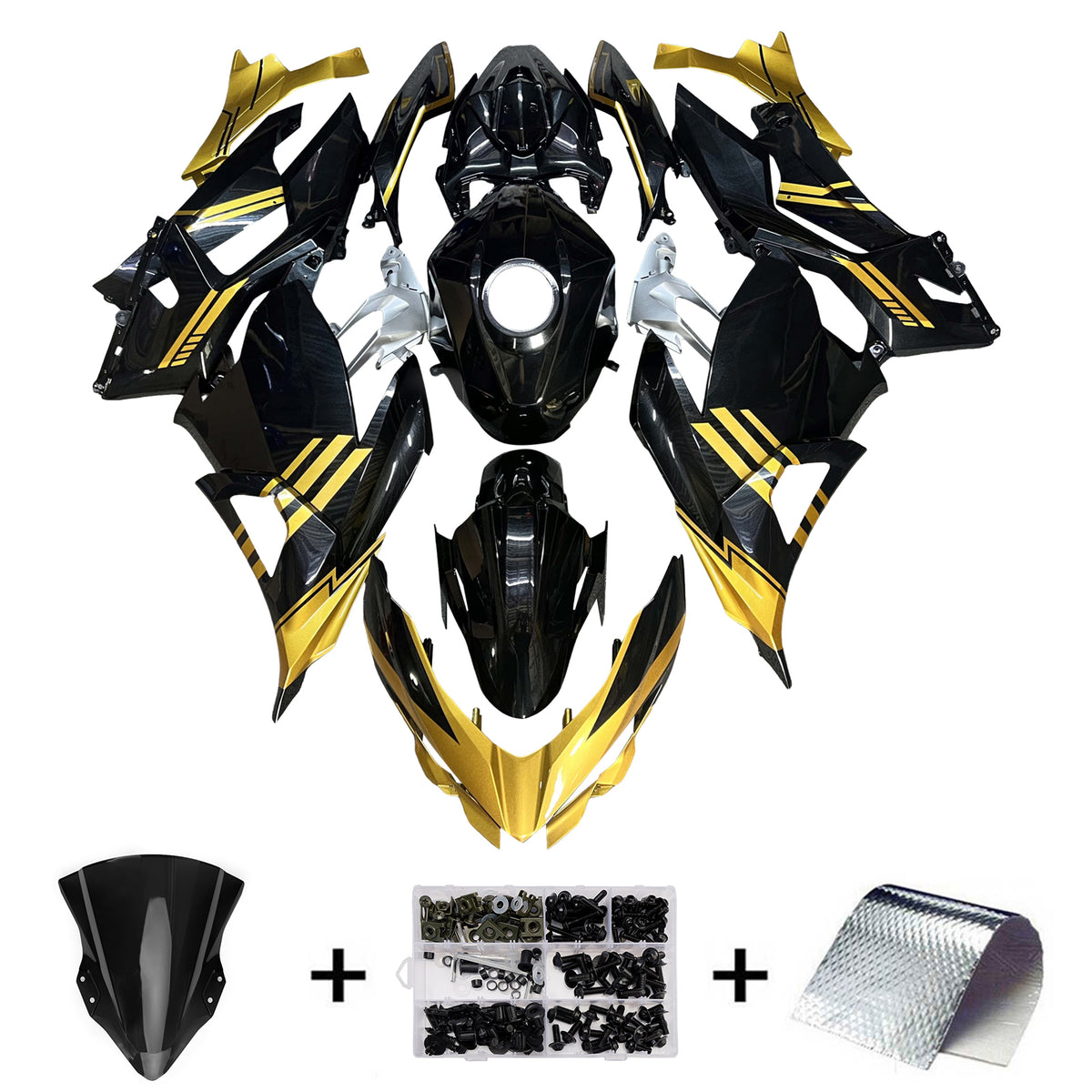 Amotopart 2018-2024 Kawasaki EX400 Ninja400 Black Gold Fairing Kit