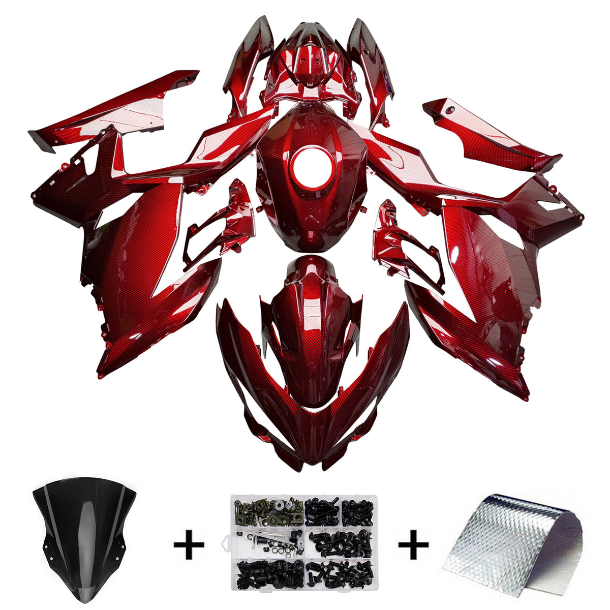 Amotopart 2018-2024 Kawasaki EX400 Ninja400 Red Carbon Fiber Pattern Fairing Kit