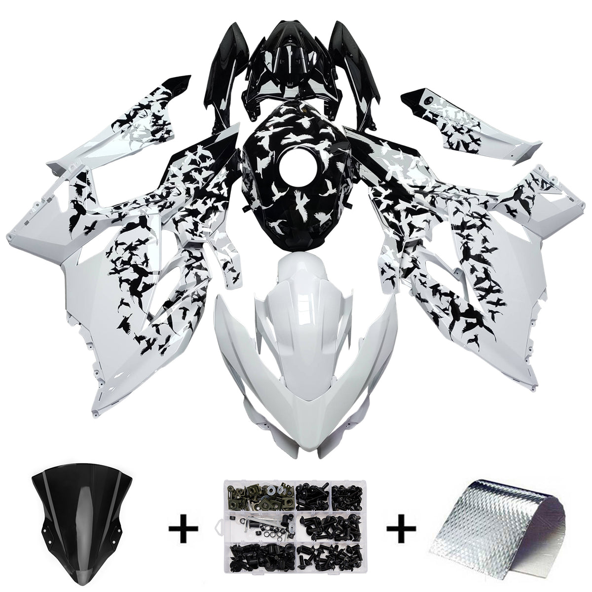 Amotopart 2018–2024 Kawasaki EX400 Ninja400 Weiß Schwarz Verkleidungsset