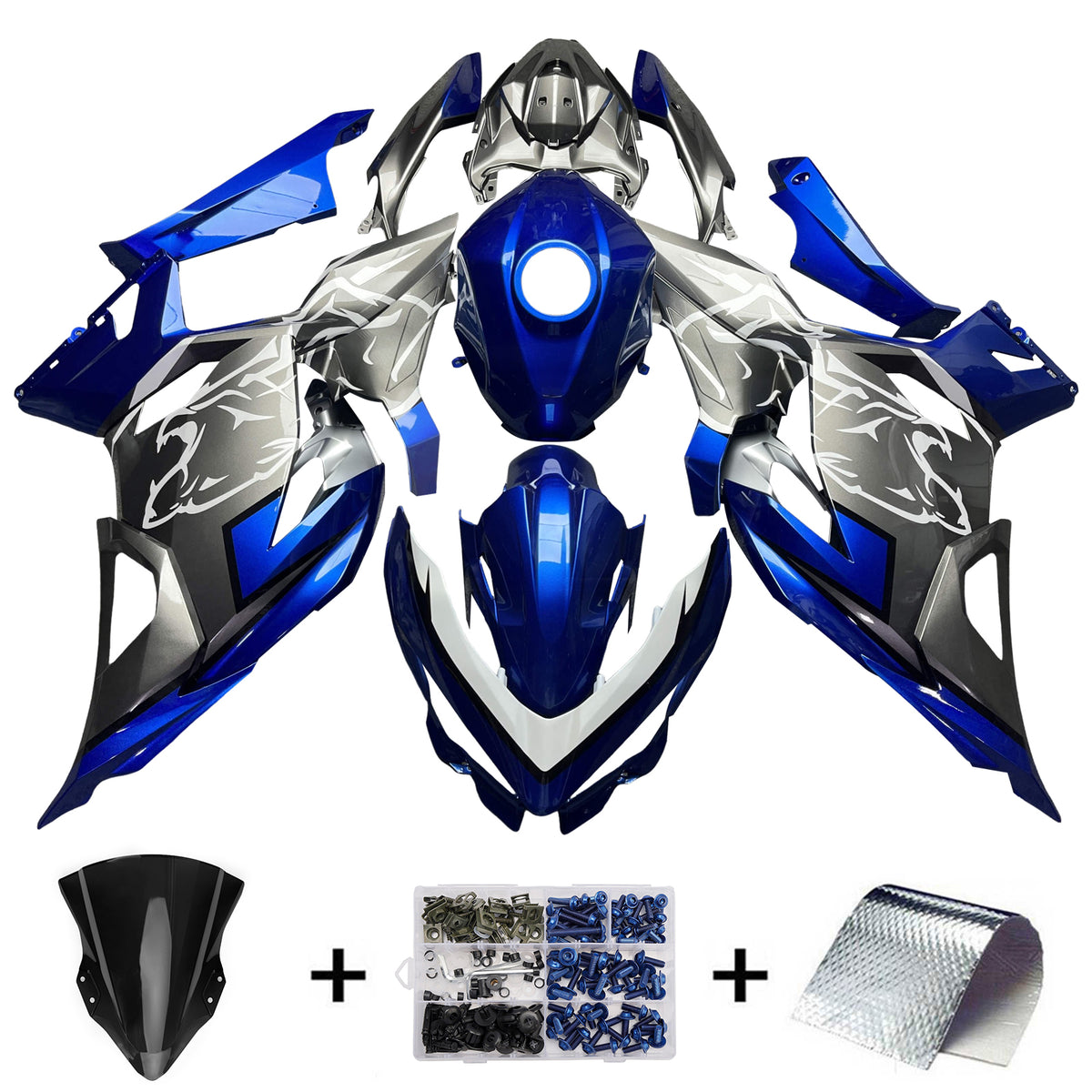 Amotopart 2018-2024 Kawasaki EX400 Ninja400 Blue Grey White Fairing Kit