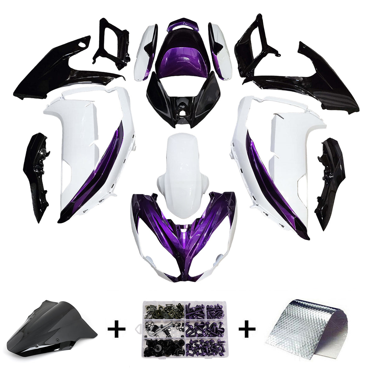 Amotopart 2012-2016 Kawasaki ER-6F Ninja650 Kit de carénage blanc violet noir