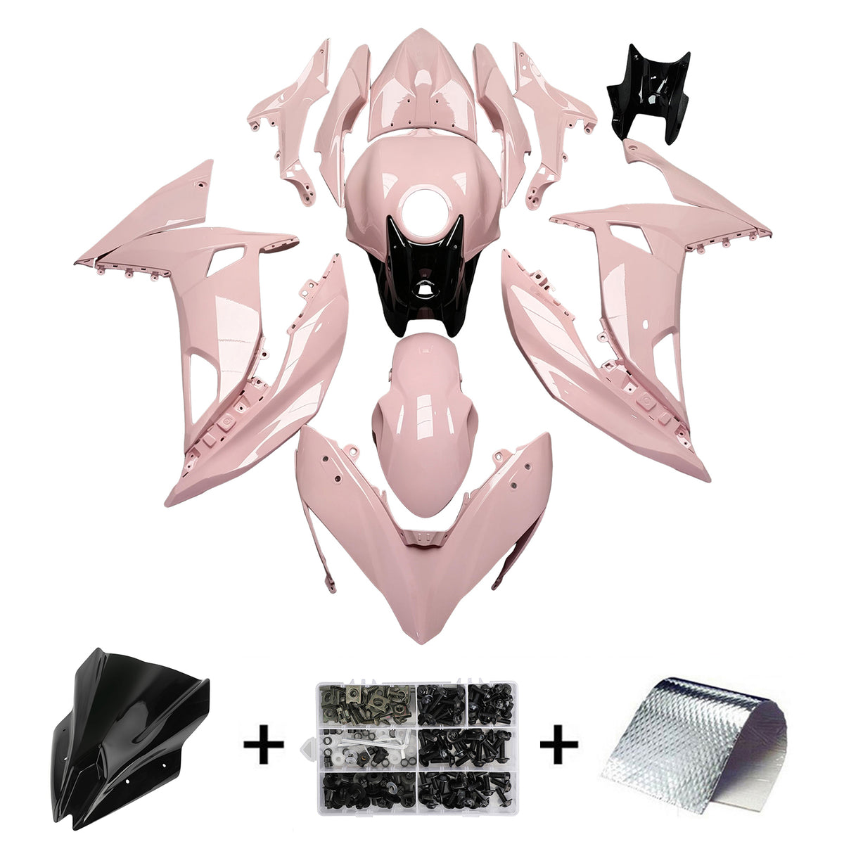Amotopart 2017-2019 Kawasaki ER-6F Ninja650R Pink Black Fairing Kit