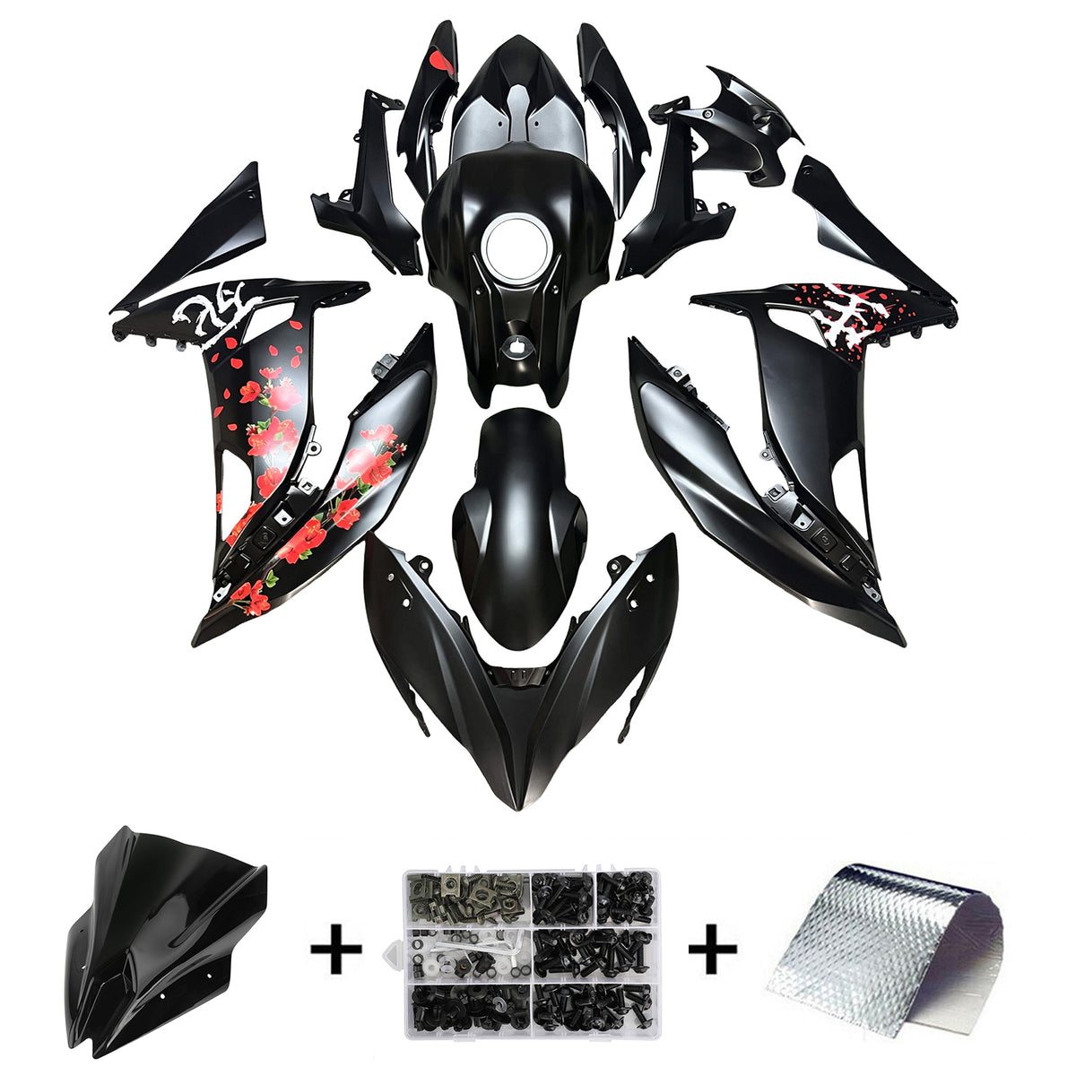 Amotopart 2017-2019 Kawasaki ER-6F Ninja650R Black Red White Fairing Kit