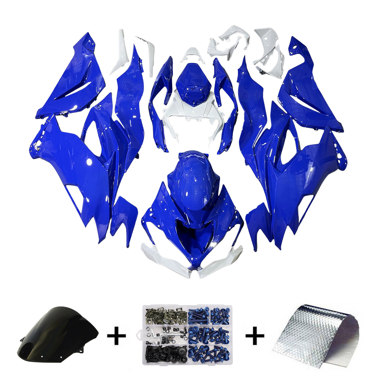 Amotopart 2019-2023 Kawasaki ZX6R Blue White Fairing Kit