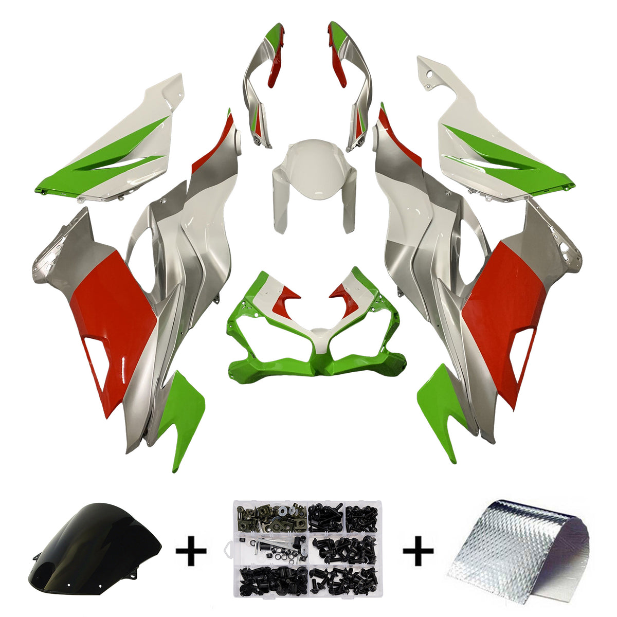 Amotopart 2019-2023 Kawasaki ZX6R Kit de carénage blanc vert rouge